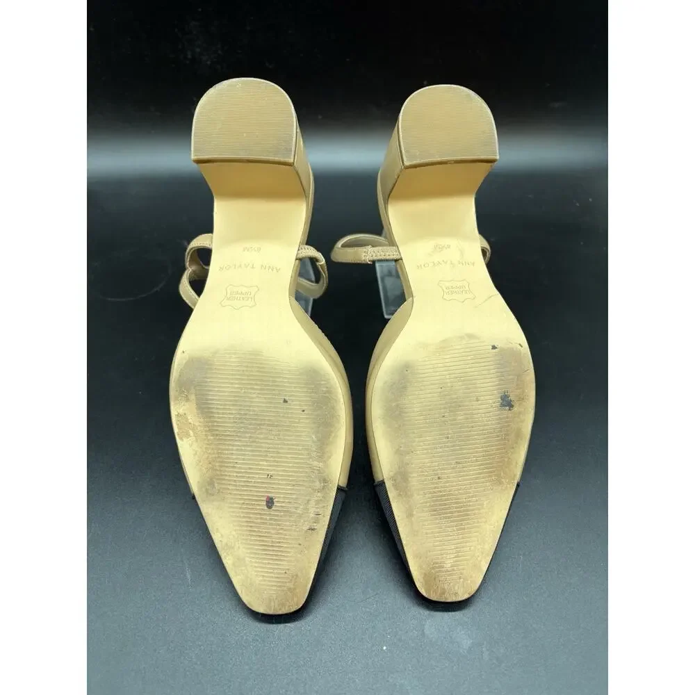Anne Klein Brinlee Pump Women's US 8.5 Brown Cap Toe Slingback Block Heel